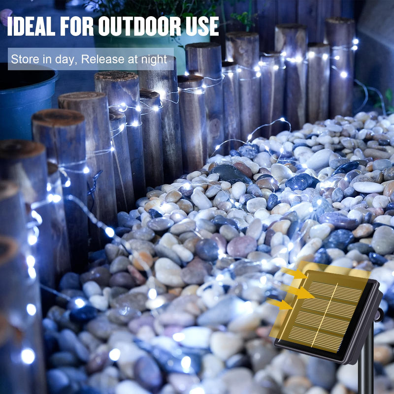 JMEXSUSS 2 Pack Solar String Lights Outdoor Waterproof, Each 33FT 100 LED White Solar Fairy Lights, 8 Modes Solar Lights for Outside Yard Tree Patio Garden Wedding Christmas Decorations 2 Packs