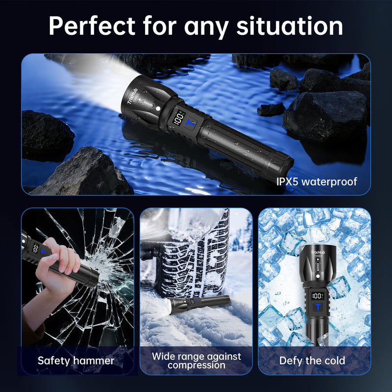 Rechargeable Flashlights High Lumens 2Pack, 5Mode Flash Light with LCD Digital Display, Super Bright Flashlight Adjustable Tactical Flashlight, High Powered LED Handheld Flashlight for Home 2 Pack