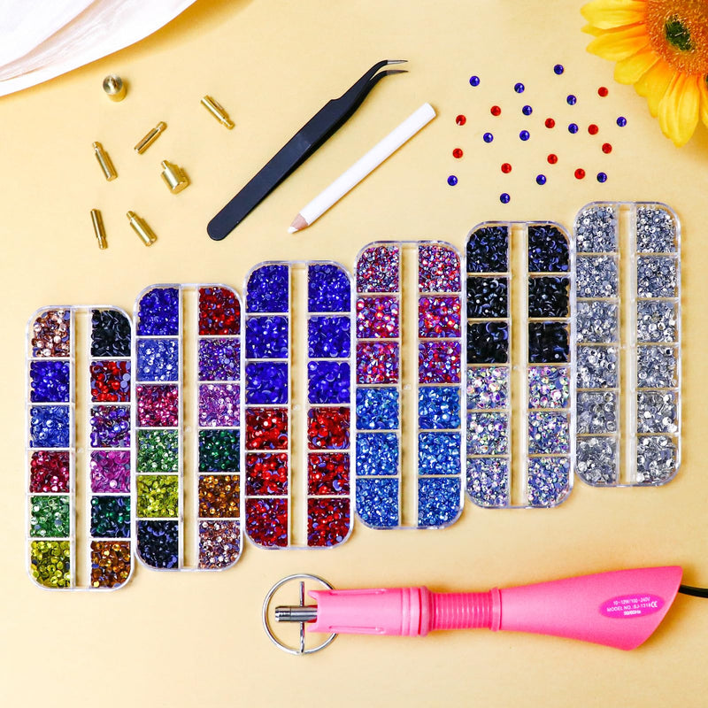 Briskbloom Hotfix Rhinestones Applicator Kit with 11000PCS Hot Fix Crystals 3mm 4mm 5mm, Bedazzler Kit with Rhinestones 10SS 16SS 20SS for Blinging Clothes Fabric, 3 Gems Sizs, Multi-Colors 11000PCS-Colorful Set 3