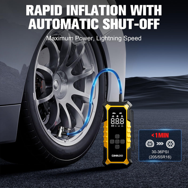 GOOLOO A6 Gear 160 PSI & 7500mAh Tire Inflator Portable Air Compressor Yellow