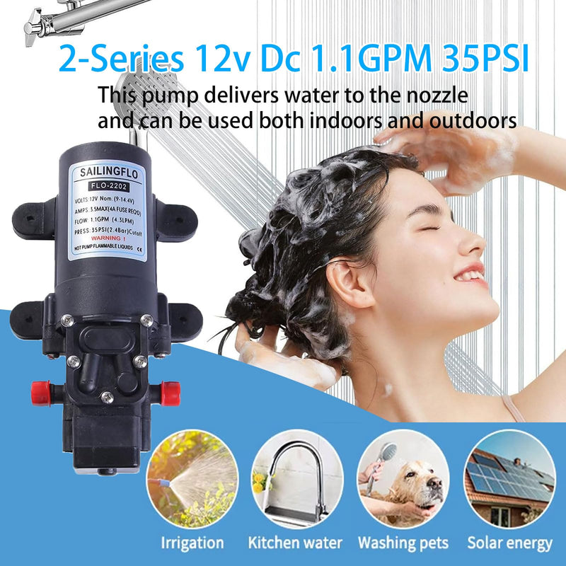 FL-2202 Diaphragm Water Pressure Pump for Caravan/RV/Boat/Marine 12V DC 1.1 GPM 35 PSI,Self-Priming Adjustable Pressure Switch 35 PSI without faucet