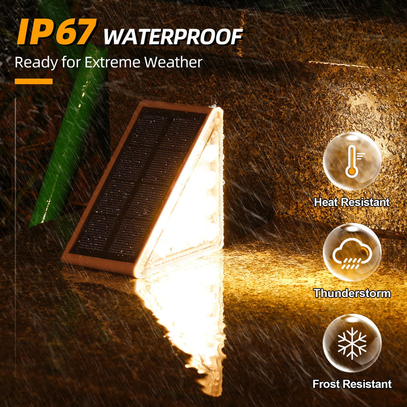 NIORSUN Outdoor Stair Lights 6 Pack, Solar Step Lights IP67 Waterproof with 13 Bright LEDs, 3000K Warm White, Auto On/Off, Triangular Design for Steps, Deck, Patio, Yard, Porch, Sidewalk