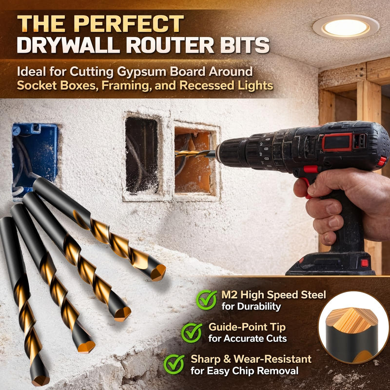 Tondiamo 50 Pcs Drywall Cut Out Bit 1/4 Inch Guide Point Cutting Router Bits Tools for Use with Spiral Saw