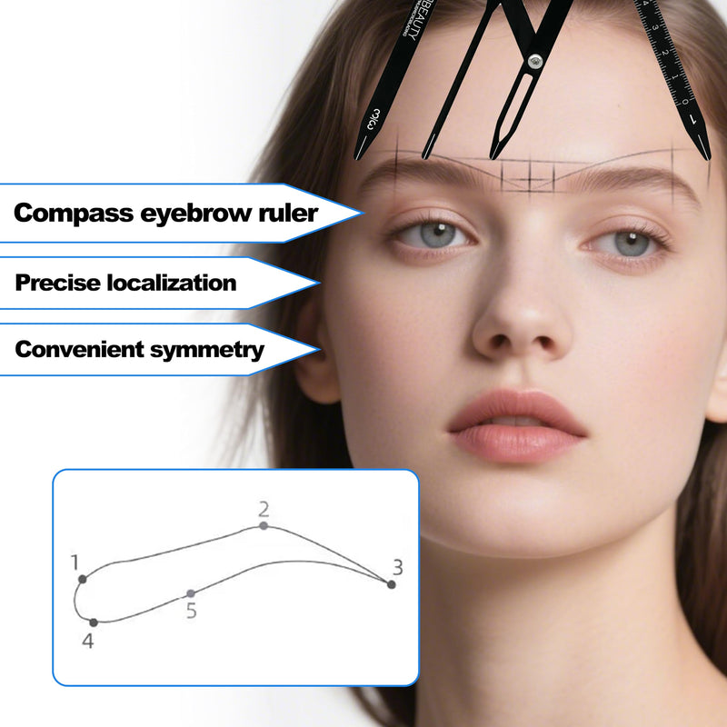 Eyebrow Ruler Brow Compass Golden Ratio Stencil Flexible Arms Microblading Tattoo Eyebrow Positioning Measurement Calipers Foldable Makeup Symmetrical Tool with Stainless Steel Microblading Pen Set