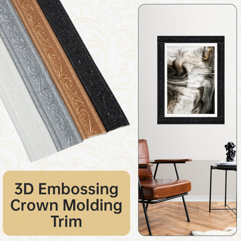 181" x 1.57" Peel Stick Foam Molding Trim, Flexible Crown Molding Wallpaper Border Self Adhesive 3D Wall Edging Lines Foam Baseboard Wall Trim for Home, Office, Hotel DIY Decoration (Black) Black