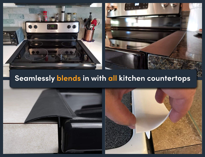 Linda’s Essentials Silicone Stove Gap Covers (2 Pack), Heat Resistant Oven Gap Filler Seals Gaps Between Stovetop and Counter, Easy to Clean Stove Gap Guard (25 Inches, Black) 25 Inches