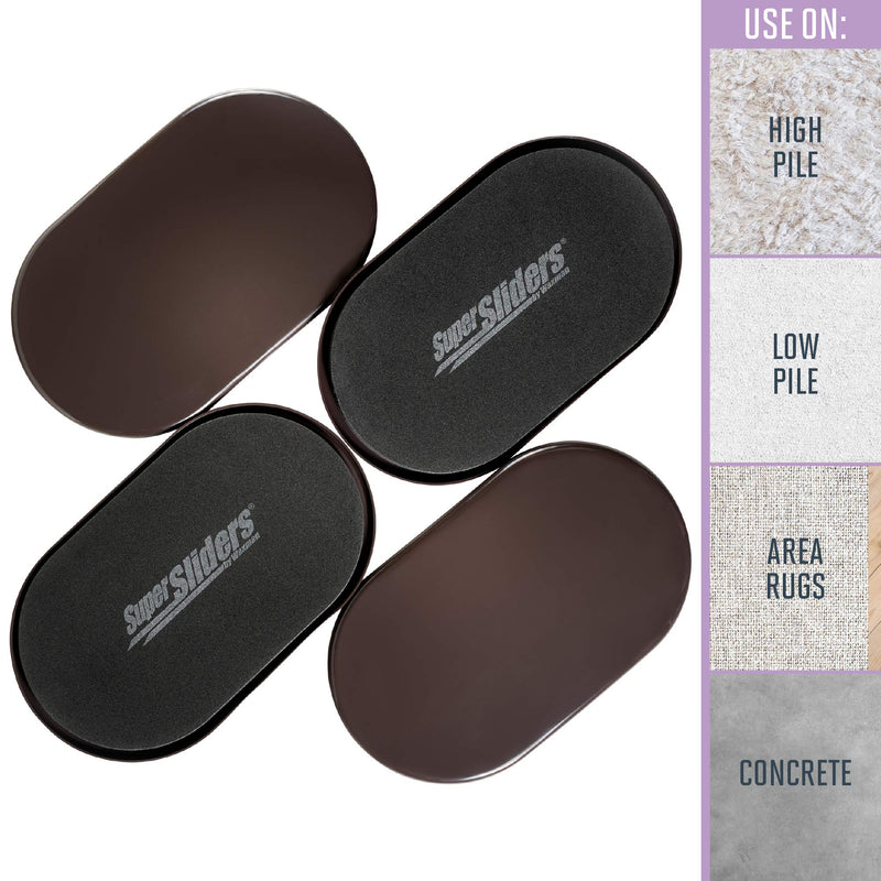 Super Sliders 5 3/4" x 9 1/2" Oval Reusable Furniture Sliders for Carpet - Effortless Moving and Surface Protection, Brown (4 Pack) 4 Count (Pack of 1) Movers