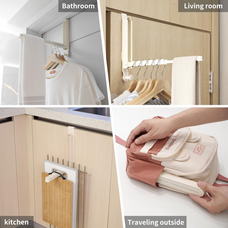 Over The Door Hooks Hanger Fit Door up to 1 3/4" Optimal 1pc,Over The Door Hanger with Retractable Rod,Foldable Over The Door Drying Rack for Laundry Bathroom Bedroom (Milky White, 1 Pack) Fit 1 3/4" Door Milky White