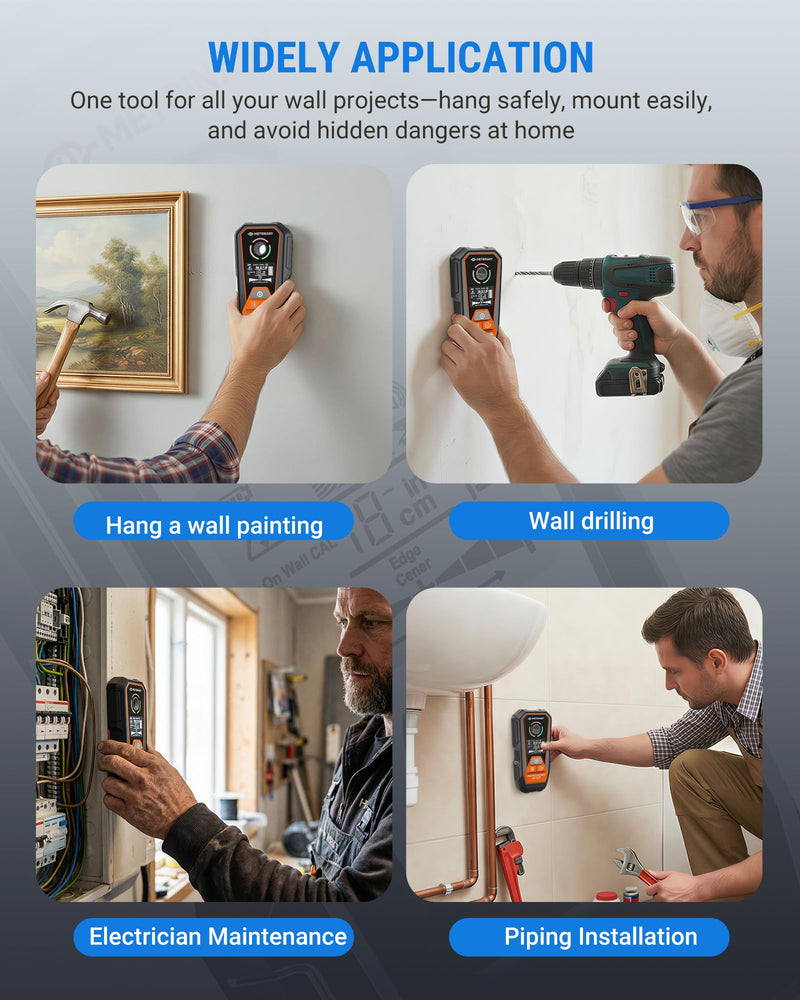 Stud Finder Wall Scanner, 6 in 1 Rechargeable Stud Finder Tool with LCD Display Sound Alarm Wood Beam Detector with Positioning Hole Locate Center and Edge of Metal AC Wires Studs Joist Pipe