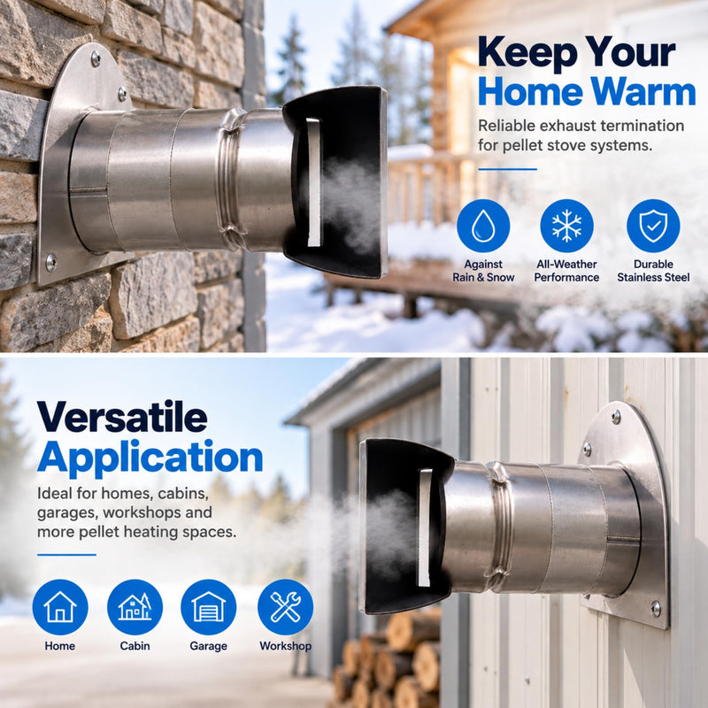 Sosation 3" Horizontal Pellet Stove Terminal Stove Pipe Cap Stainless Steel