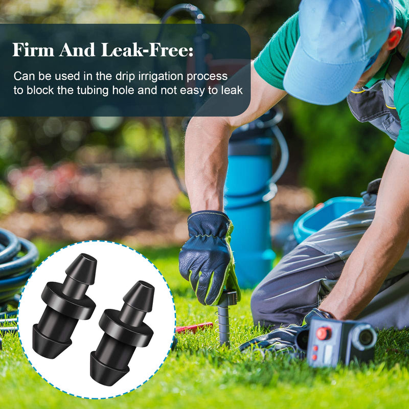 Honoson Drip Irrigation Plugs Drip Irrigation 1/4 Inch Tube Closure Goof Hole Plugs Irrigation Stopper for Home Garden Lawn Supplies, Black (150 Pieces) 150