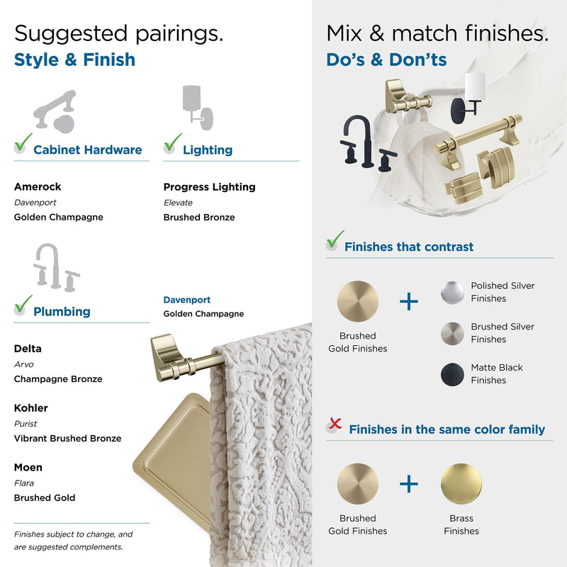 Amerock BH36050BBZ | Golden Champagne Double Robe Hook | 2-15/16 inch (75 mm) Length Towel Holder | Davenport | Towel Hook for Bathroom | Bathroom Hardware | Bath Accessories