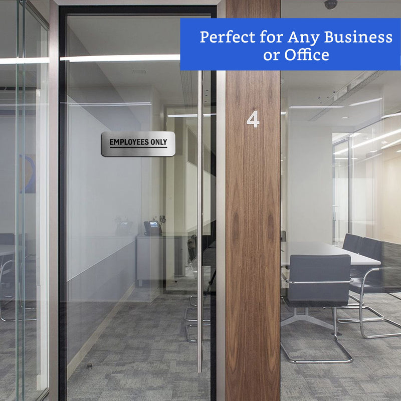 Employees Only Sign (Brushed Aluminum 9 in x 3 in) - Employee Only Signs for Doors - Office Signs - Business Signage - Restaurant Sign - Letreros para Negocios 1