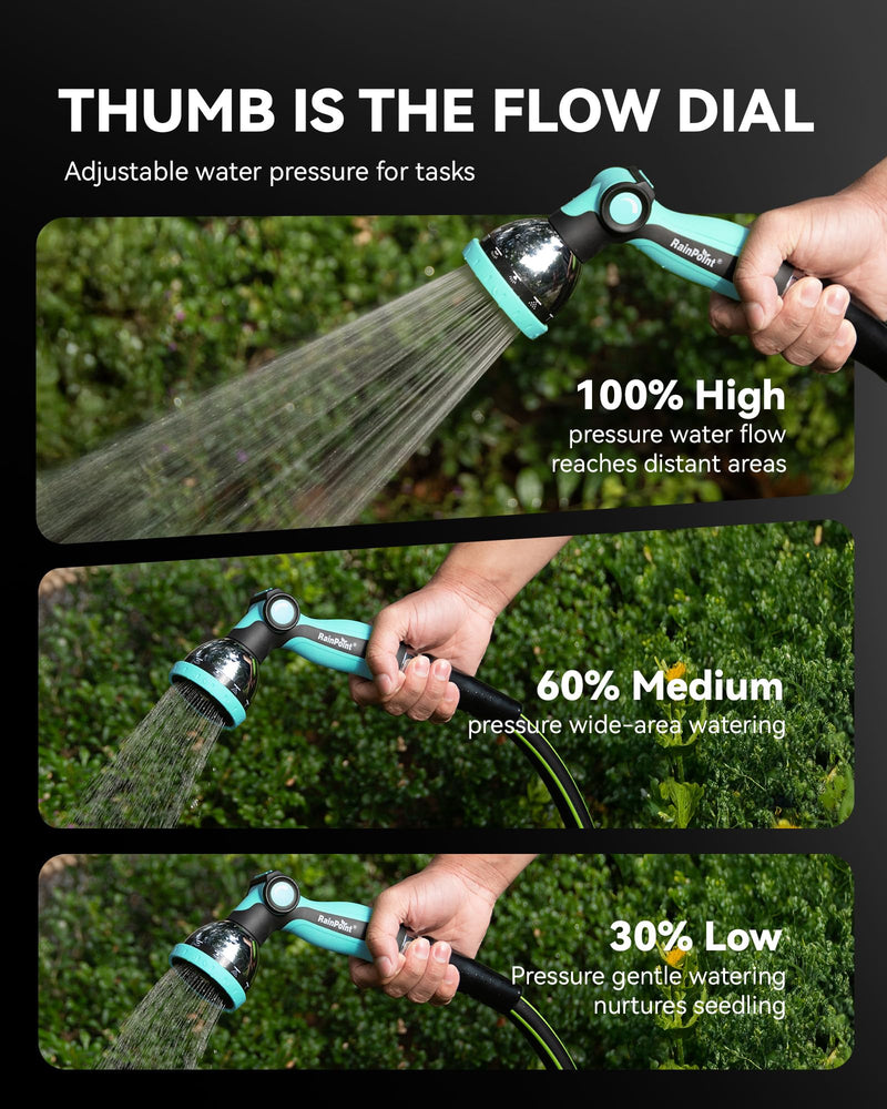 RAINPOINT Spray Nozzles for Garden Hose - 10 Spray Patterns Garden Hose Nozzle with Adjustable Flow Control for Watering Plants, Washing Cars,Washing Pets, Thumb Control (Celeste) Celeste 1