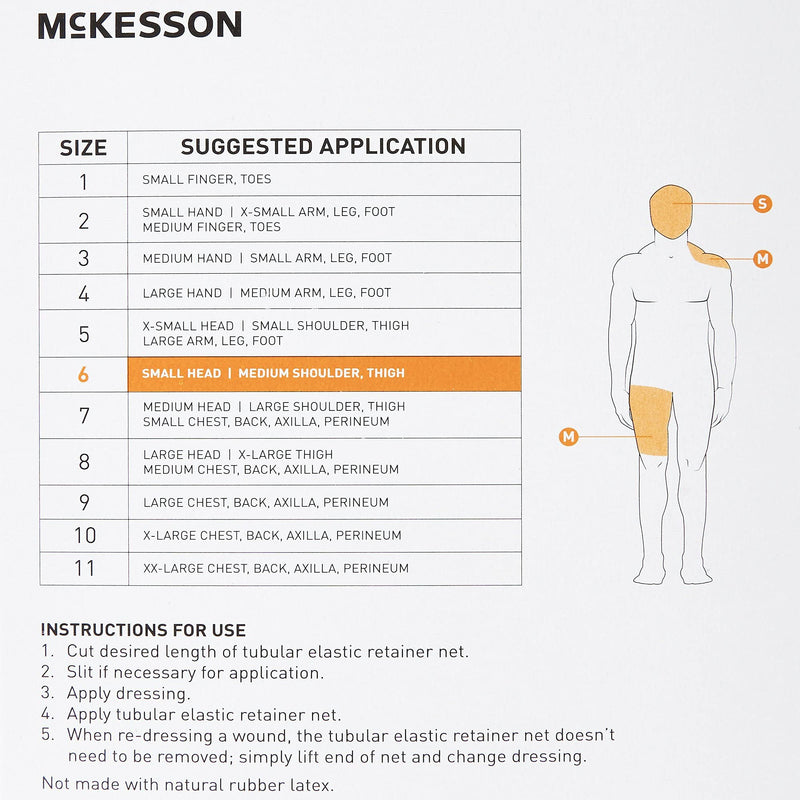 McKesson Tubular Elastic Retainer Net Dressing, Non-Sterile, Small Head, Medium Shoulder, Thigh, Size 6, 18 1/2 in x 25 yd, 1 Count, 1 Pack Size 6 1 Count