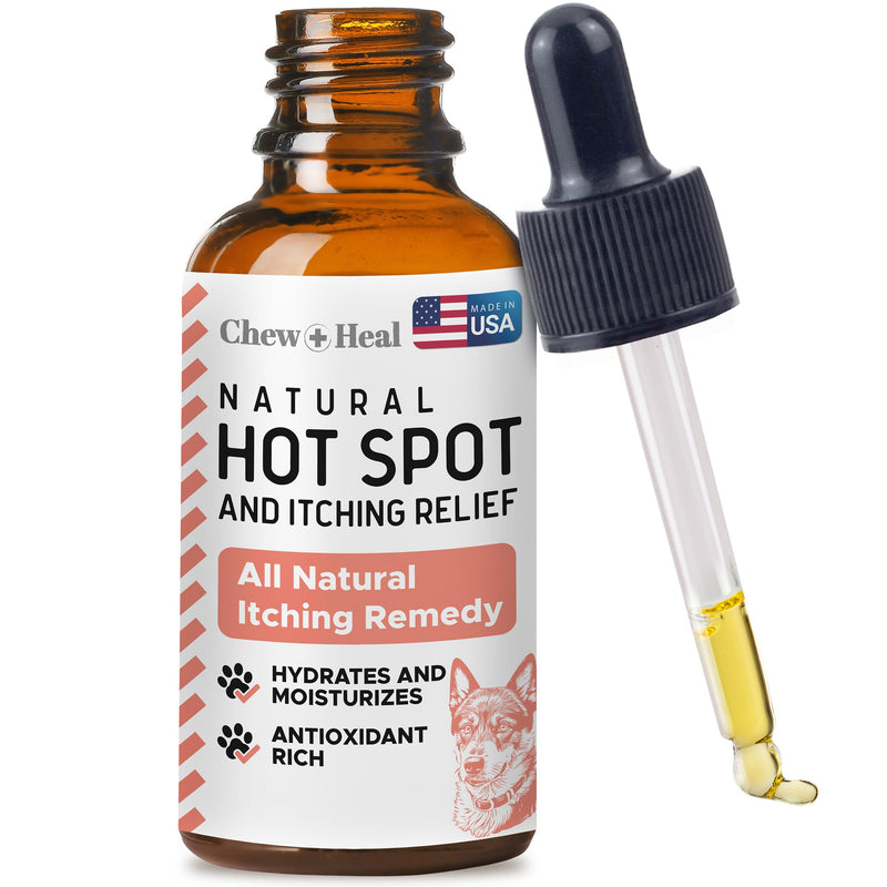 Chew + Heal Labs Natural Hot Spot Treatment for Dogs - 2 oz Soothing Oil for Hotspots and Itchy Skin with Natural Ingredients - Chlorhexidine Free - Good for Sensitive Skin - Made in the USA