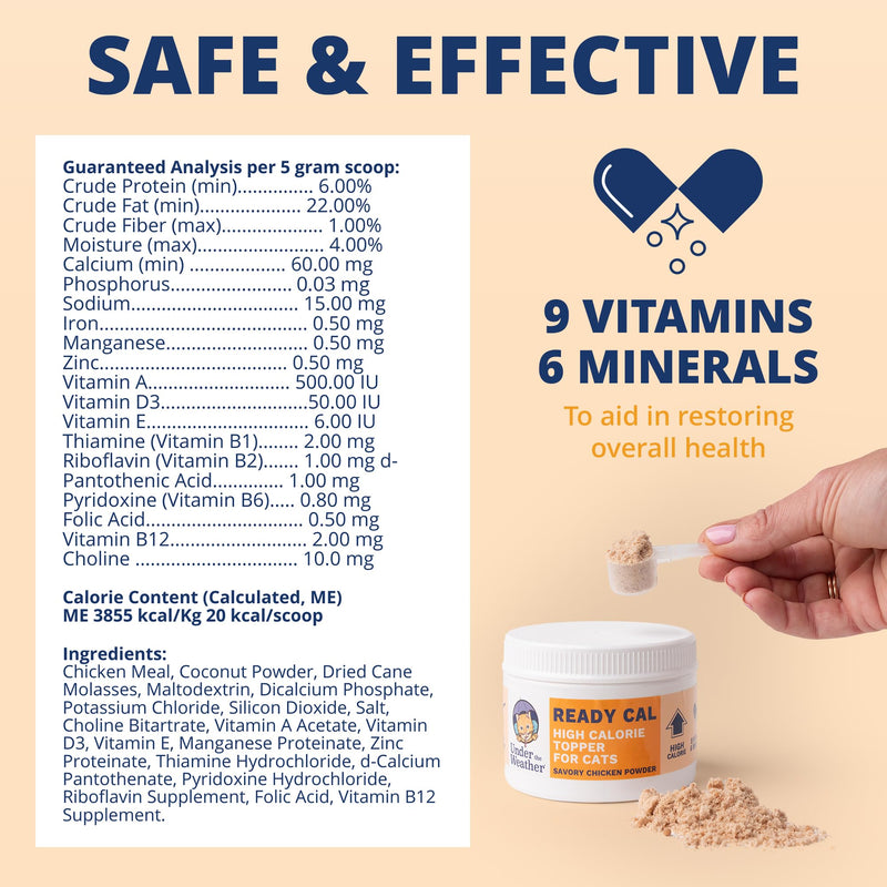 Under the Weather Ready Cal Powder for Cats | High-Calorie Weight Gainer & Appetite Stimulant | Cat Energy Booster Veterinarian-Approved Pet Supplement with Vitamins & Minerals | Chicken Flavor For Cats - Ready Cal Powder