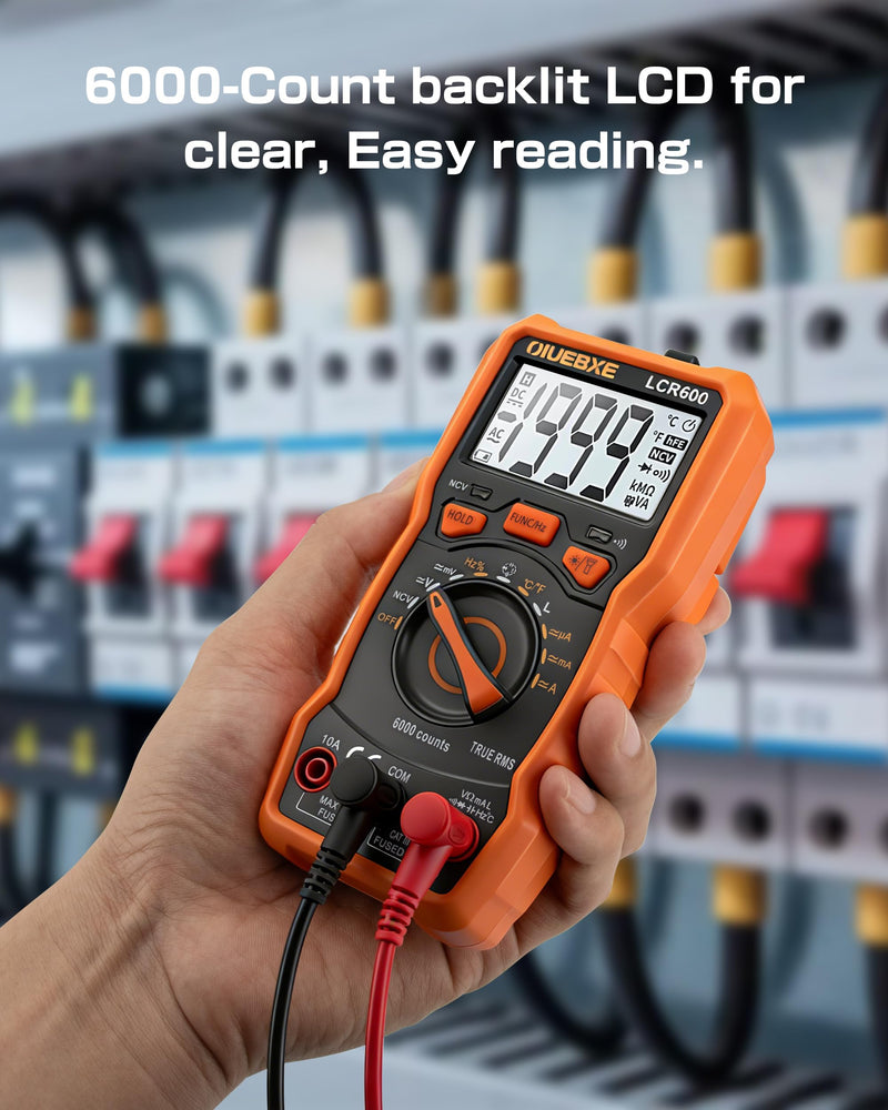 LCR600 Fast Testing Digital Multimeter with Inductance Meter, Auto-Ranging LCR Tester for DIY Electronics, AC/DC Voltage Current, Resistance, Capacitance, Frequency,Temperature