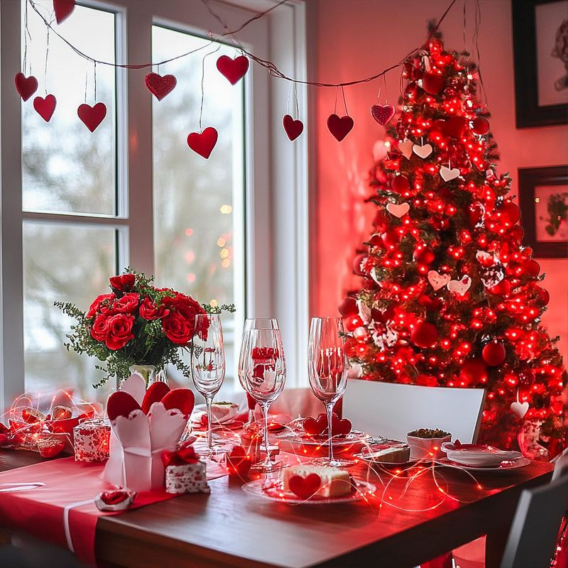 JMEXSUSS 4 Pack 50 LED Red Valentine Day Lights Battery Operated, 16.1ft Red Fairy Lights, Mini String Lights for Valentine Wedding Party Bedroom Decorations 4*50LED