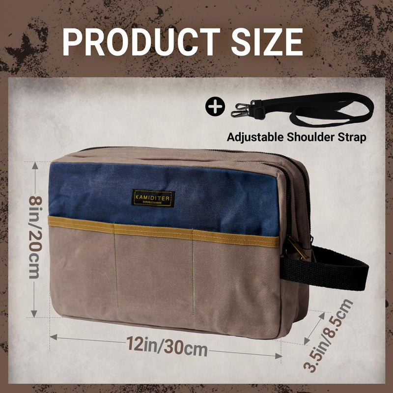 Retro Versatile Small Tool Bag, Crossbody & Clutch Convertible, 12" Two-Compartment Waxed Canvas Pouch for Wrenches, Screwdrivers, DIY, Carpenter Tools Storage, Grey