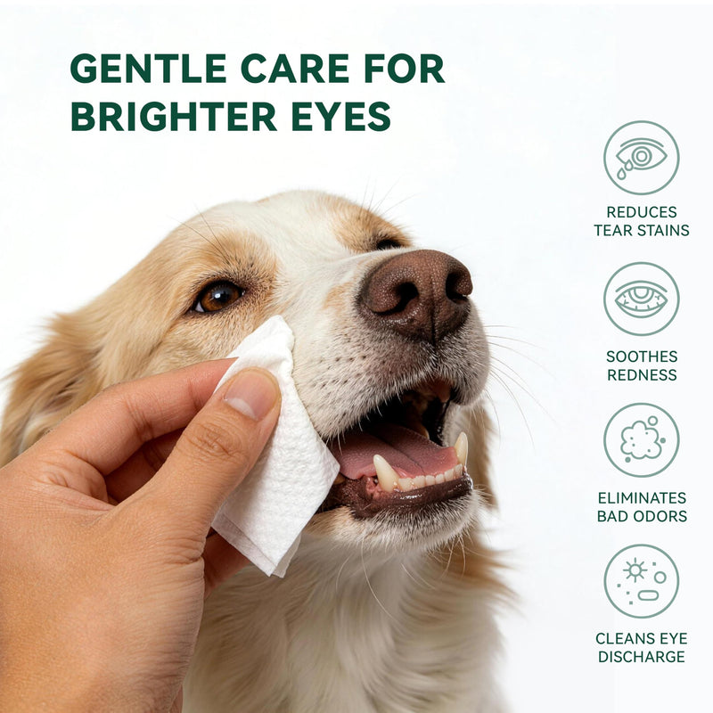 Eye Wipes for Dogs & Cats, Gently Remove Tear Stains, Debris & Discharge, Hypoallergenic Pet Eye Cleaner for Eyes, Wrinkles & Face, Unscented with Natural Coconut Oil & Provitamin B5, 100ct Pet Eye Wipes