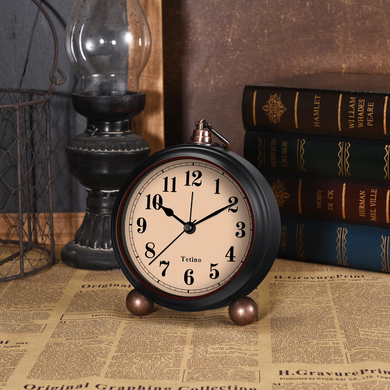 Analog Alarm Clock,Battery Powered Desk Clocks with Night Light,Silent Non Ticking,Retro Simply Design Alarm Clocks for Living Room, Bedroom, Bedside,Dormitory,Decor,Gift (Black) Black