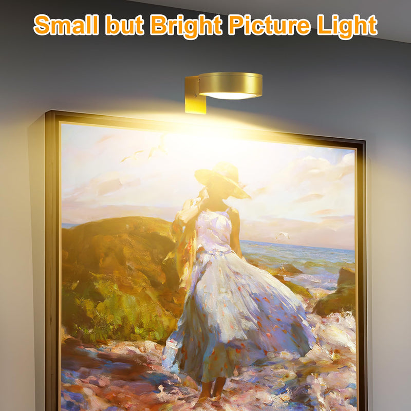 3Pcs Battery Operated Picture Light, Magnetic Led Painting Light with Remote Dimmable and Timer, 3 Lighting Modes Art Display Light for Picture Frame Paintings, Wireless Wall Decor Puck Lights, Gold Gold, Battery Operated 3 Pack