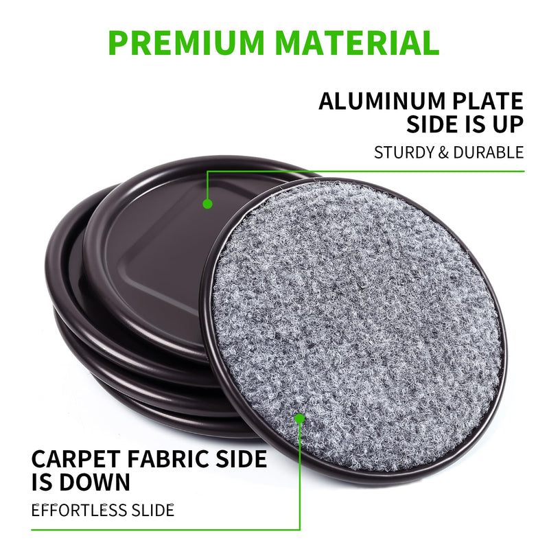 4" Round Carpet Bottom Furniture Caster Cups, Reusable Furniture Sliders for Hardwood Floors, Felt Furniture Pads Coasters to Protect Tile or Laminate Floors from Scratches, Brown/Gray (12 Pack) 4 Inch, 12 Pack