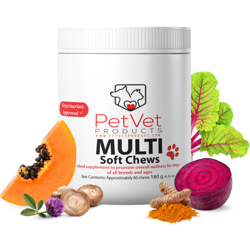 Pet Vet Multi Soft Chews for Dogs (Beef Liver, 60 Chews) – Multi, Probiotics for Digestive Health – Glucosamine, Skin Supplement – Immune Support, Supplements