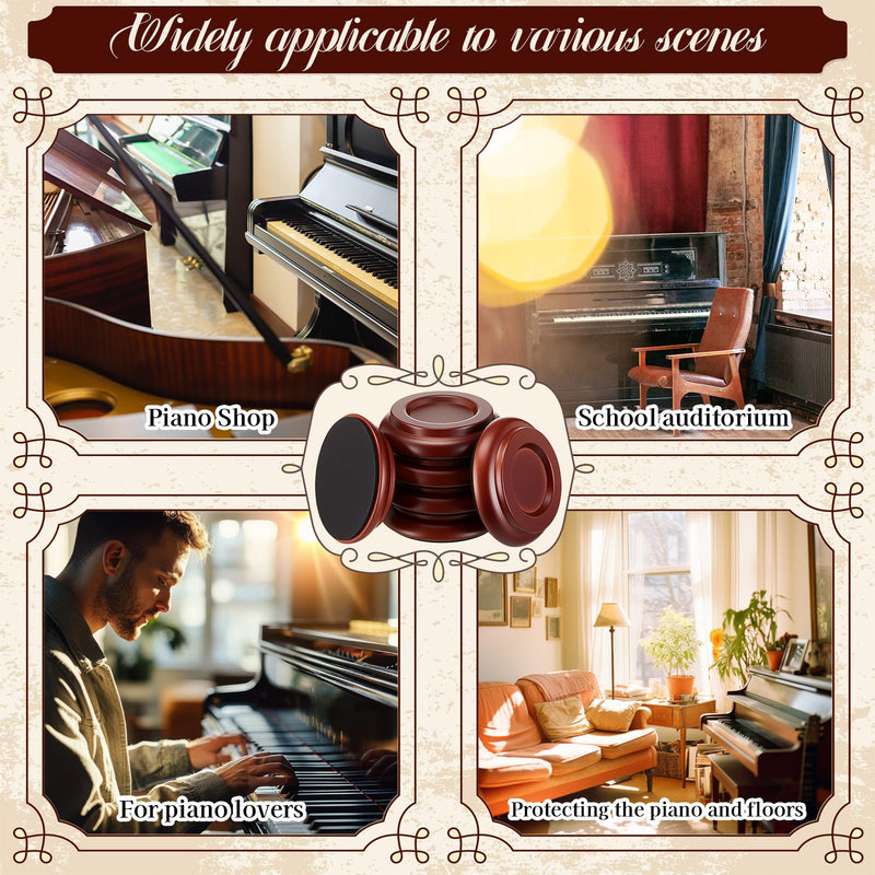 6 Pcs 2.2" Piano Caster Cups, Wooden Caster Cups for Hardwood Floors, Upright Piano Floor Protectors, Non-Slip Felt Bottom Leg Pads for Furniture(Brown) Brown