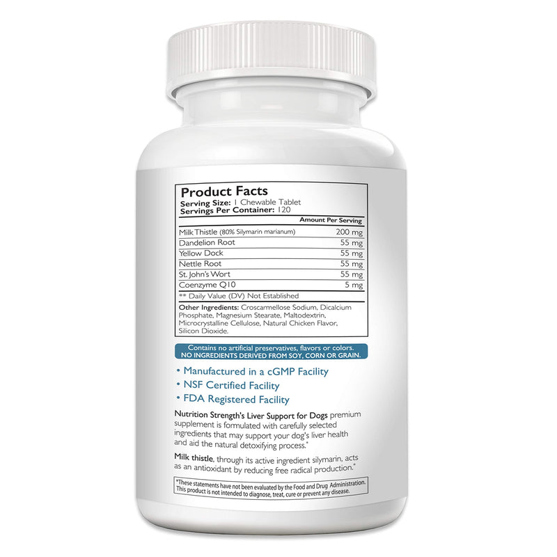 Liver Support for Dogs to Promote Natural Detoxification, with Milk Thistle for Dogs, Dandelion Root, Yellow Dock, Nettle Root, St. John's Wort & Coenzyme Q10, 120 Chewable Tablets - PawsPlanet Australia