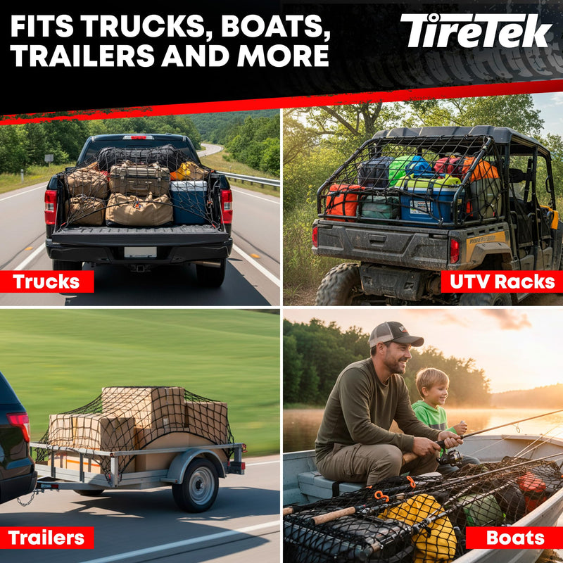 Cargo Net for Pickup Truck Bed (4'x6' Stretches to 8'x12') Double Thick Heavy Duty Pickup Truck Bed Organizer Accessories - 12 Metal Carabiners, Bungee Mesh Accessory with Strap Hooks 4' x 6'