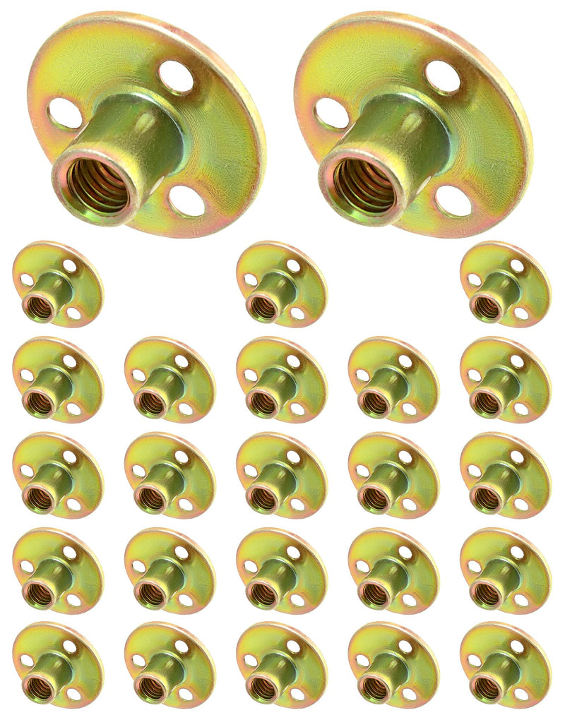 QWORK 3/8"-16 Iron Plate Nut, 25-Piece Set T-nut with Round Base Carbon Steel T-Nuts, Furniture Hardware Flange Insert Female Thread T-Nut 25 Pack