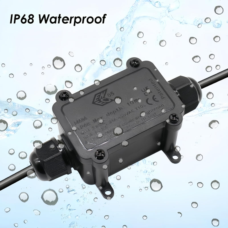 IP68 Waterproof Junction Box,2-Way Waterproof Splice Box Outdoor with 2 Cable M20 Gland Wire Connector Electrical Junction Box for 4-12mm Diameter Cable, Black 2Way(Small) M20 1Pack