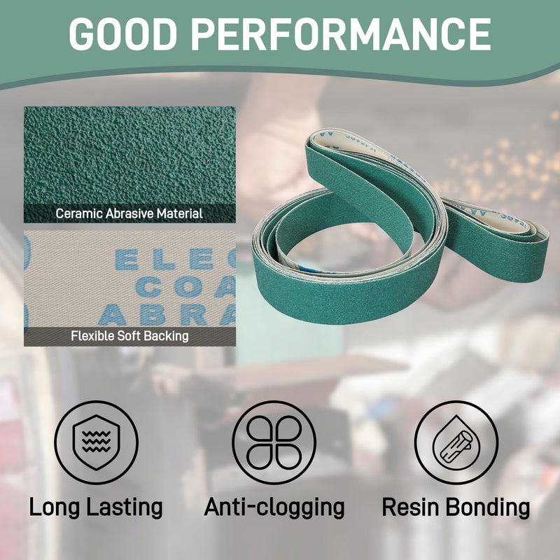 2 x 72 Ceramic Grinding Belts, 6 Pack 2x72 Sanding Belts 60 80 120 180 240 400 Grit, 2x72 Inch Belt Grinder Knife Sharpening Belt for Metal Working Ceramic-Soft Backing 60-400 Grit