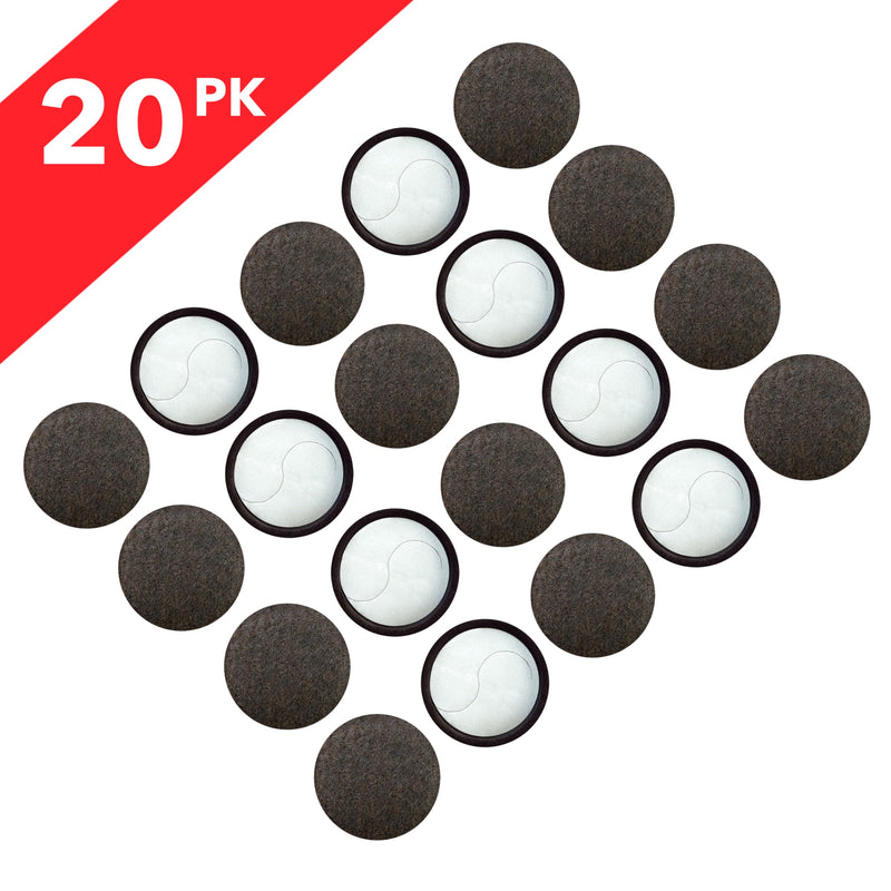 Super Sliders 1" Round Formed Secure Reusable Felt Furniture Sliders for Hard Surfaces, Noise-Reducing Adhesive Furniture Moving Pads, Fits 1" Legs, Set of 20, Brown
