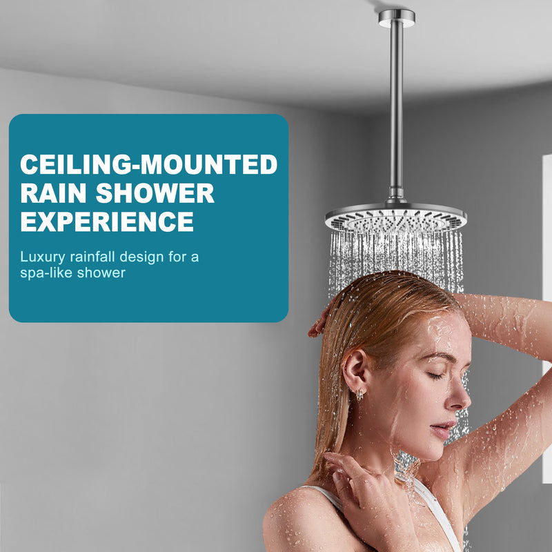 BRIGHT SHOWERS Shower Arm with Flange for Rainfall Shower Head, 12 Inch Ceiling Mount Straight Arm, Replacement Extension Pipe, Heavy-Duty Stainless Steel, Rust-Resistant, 1/2" NPT, Brushed Nickel