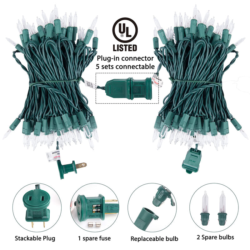 Clear Christmas String Lights 100 Count 25 Feet Incandescent Bulb Mini Lights for Indoor Xmas Tree Garland Birthday Wedding Party Festival Decoration, Green Wire Clear Warm White