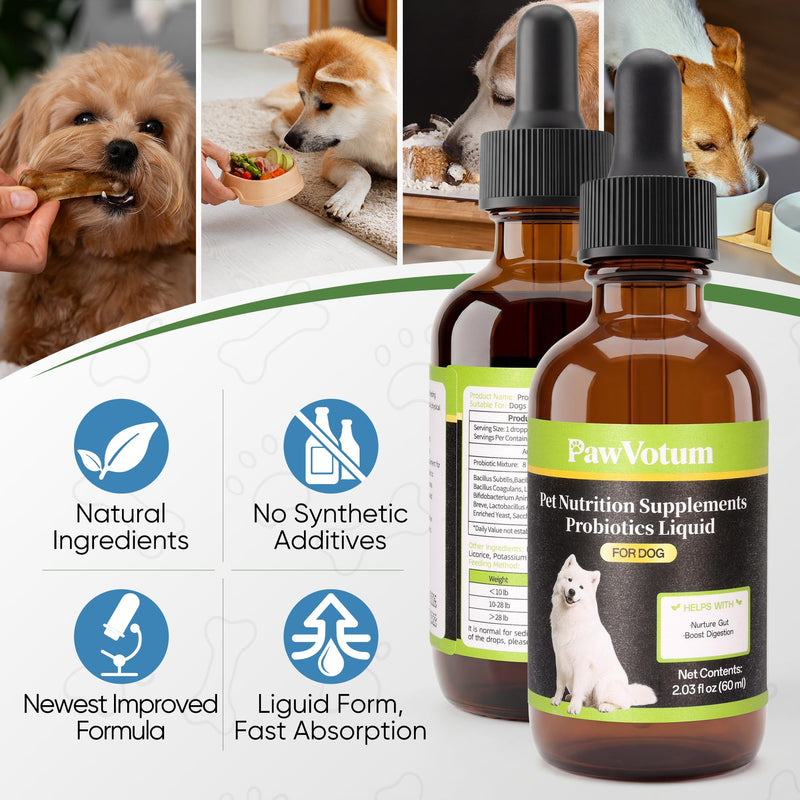 Constipation Relief Probiotics for Dogs – Natural Stool Softener & Digestive Aid, Gut Health Supplement, Gentle Elimination & Upset Stomach Soother, 2 Fl Oz
