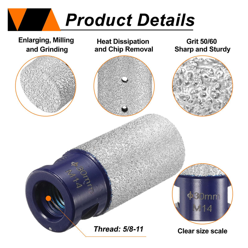 HARFINGTON 2pcs Diamond Finger Milling Bits 30mm (1-3/16") Dia M14 Thread Diamond Milling Bit for Enlarging Shaping Existing Holes in Porcelain Ceramic Tile Marble, Blue 30mm (1-3/16") 2