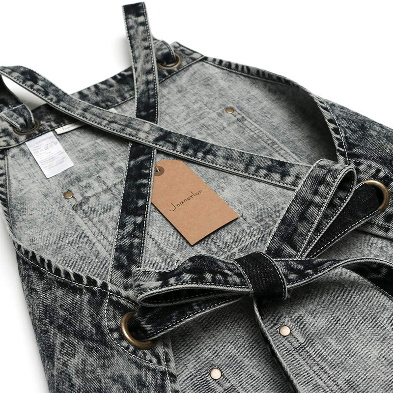 Jeanerlor - Denim Apron With Pockets for Women and Men - Washing Style | Adjustable S to XXL Adjustable:S to L Black