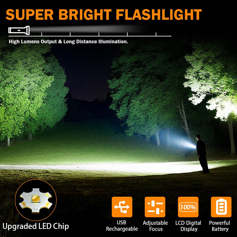 3Pack Rechargeable Flashlights High Lumens 9900FL, LED Flashlight Rechargeable with LCD Digital Display, 5Modes Adjustable Flash Light, Super Bright Flashlight Powerful, Tactical Flashlights for Home 3Pack