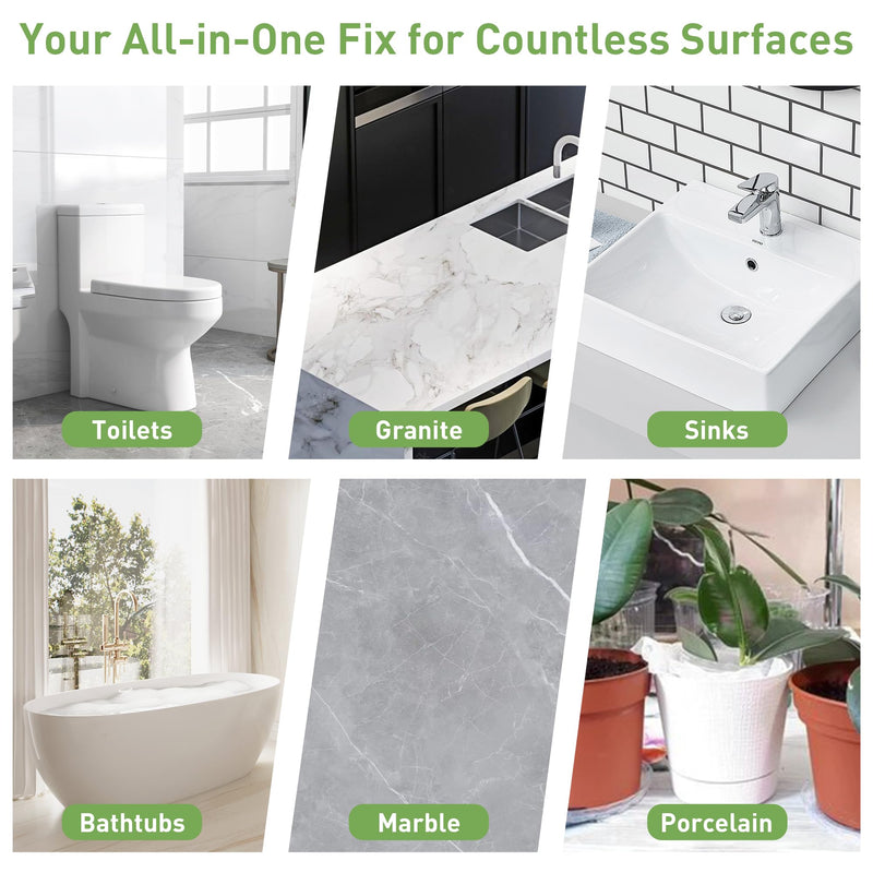 Surface Repair Kit for Tubs, Tiles, Countertops - Fixes Chips, Cracks, Scratches, Holes (Fiberglass, Porcelain, Stone, Acrylic)