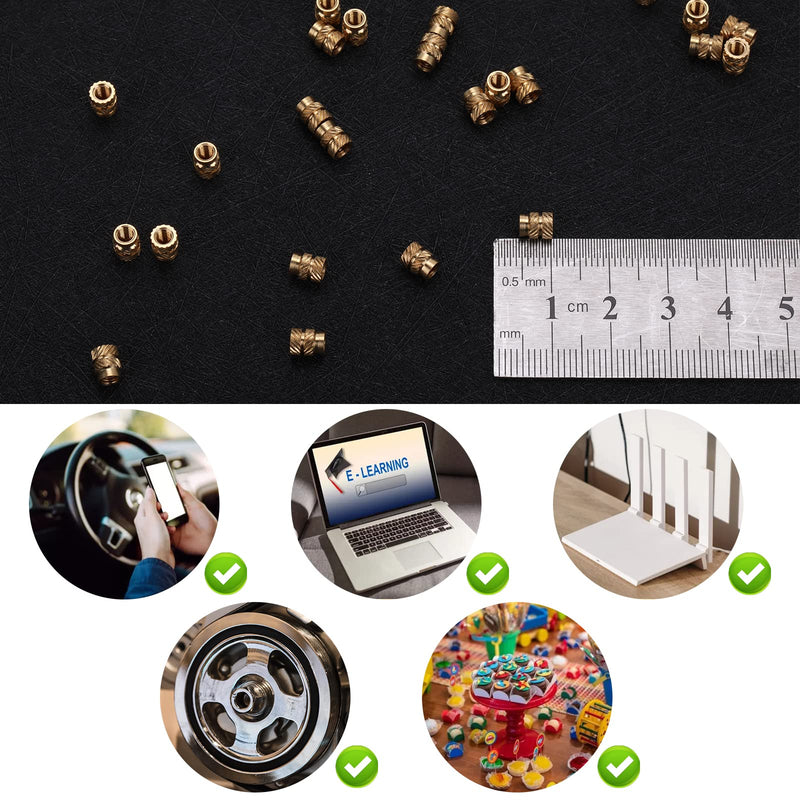 100 Pcs M3 Threaded Insert M3 Heat Set Inserts 3D Printing Brass Nuts Knurled Twill Thread Nut Inserts for Loptop Automotive Plastic Shells