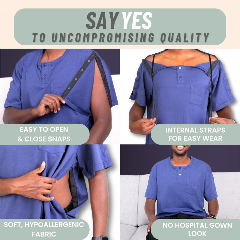 MOYOAMA Post Surgery Shirts for Men – After Shoulder Surgery Shirts, Post Shoulder Surgery Shirts for Men, Broken Arm Shirt 3X-Large Navy Blue