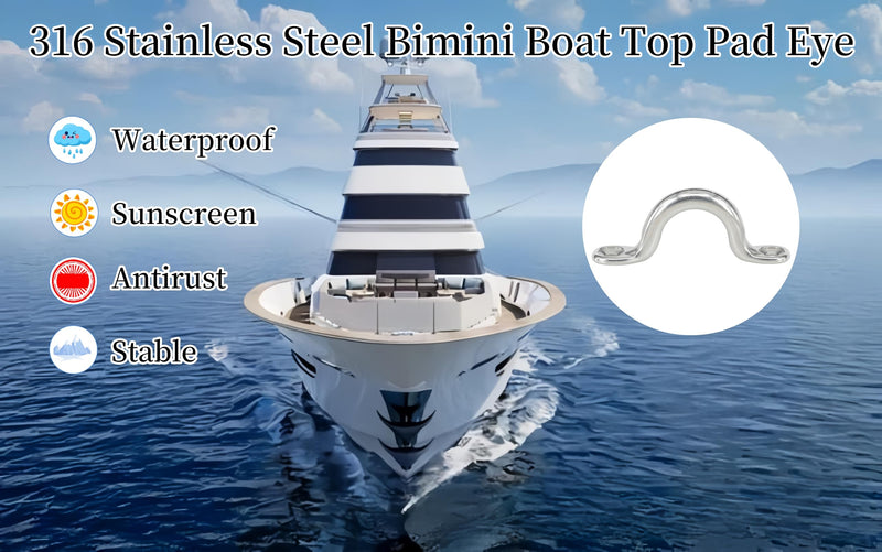 Tie Down Anchors for Bimini Top Eye Straps - Heavy Duty 316 Stainless Steel Pad Eyes/Footman's Loops for Boat & Kayak Deck Rigging (M5 M6 M8 M10 Sizes) 10mm 3/8inch 4pcs 4