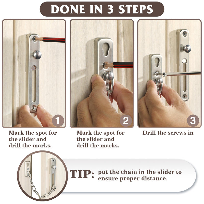 Alise Chain Door Guard Lock，Door Chain Locks with Safety Spring Anti-Theft Press Latch,Chain Locks for Inside Door and Extra Front Door Lock, Brushed Nickel(1 Pack) 1 Pack