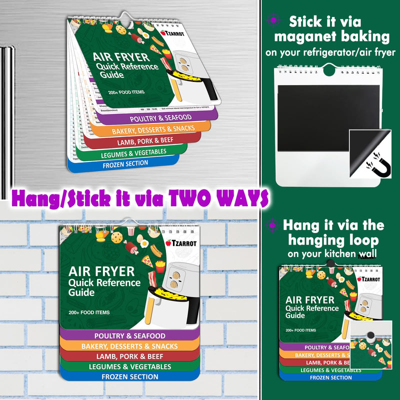 Air Fryer Cheat Sheet Magnets Cooking Guide Booklet Over 200 Foods, Air Fryer Cooking Times Chart, Air Fryer Magnetic Cheat Sheet Set, Cookbook Instant Air Fryer Accessories for Cooking and Frying