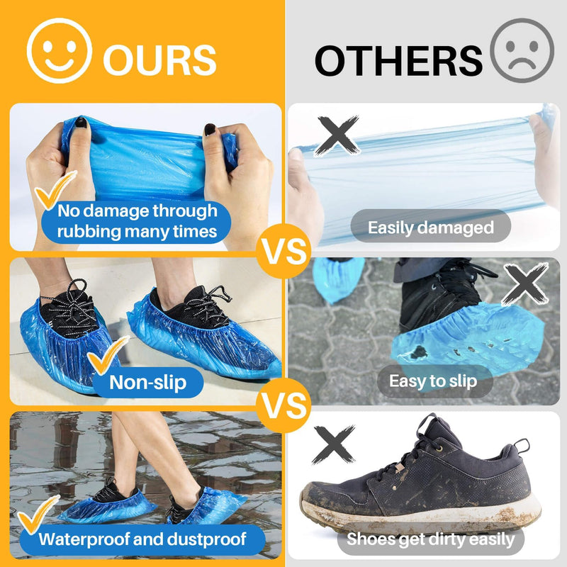 60 Pack (30 Pairs) Shoe Covers - Boot Covers Plastic Disposable Waterproof Shoe Covers for Men and Women Fits All Sizes of Shoes for House Cleaning