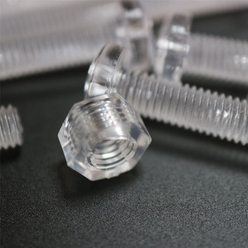 60x Clear Acrylic Pan Head Screws, Nuts & Washers M5 x 40 mm (13/64 x 1 37/64 in)